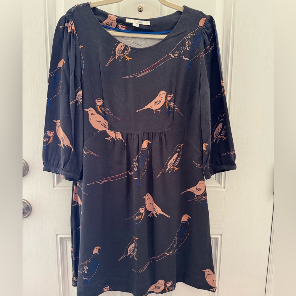 Boden Dark Gray Dress with Bird Print